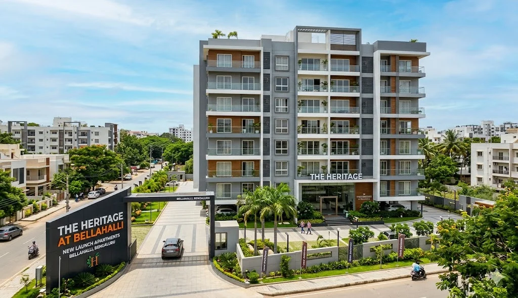 Architectural render of Nikoo Homes Phase 5 at Bhartiya City showing Mediterranean-inspired apartment designs and community spaces.